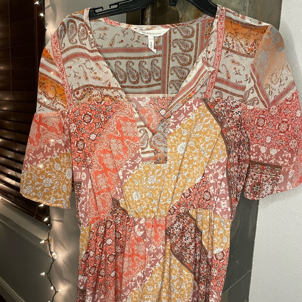 BCBGeneration Paisley Print Dress in Orange and Cream